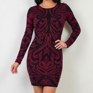 Ronny Kobo Long Sleeve Brocade Damask Bodycon Medium Dress